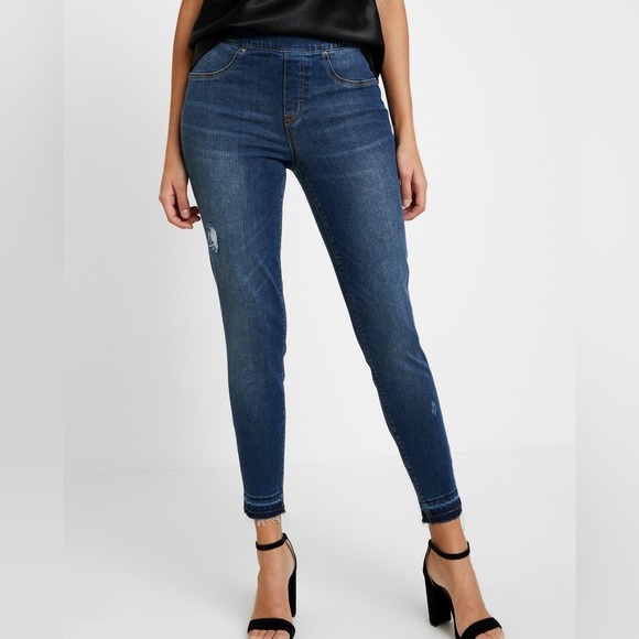 SPANX Distressed Ankle Skinny Jeans in Medium Wash Denim - Picture 6 of 13